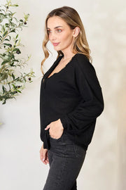 Zenana Buttoned Long Sleeve Blouse - Fashionmj