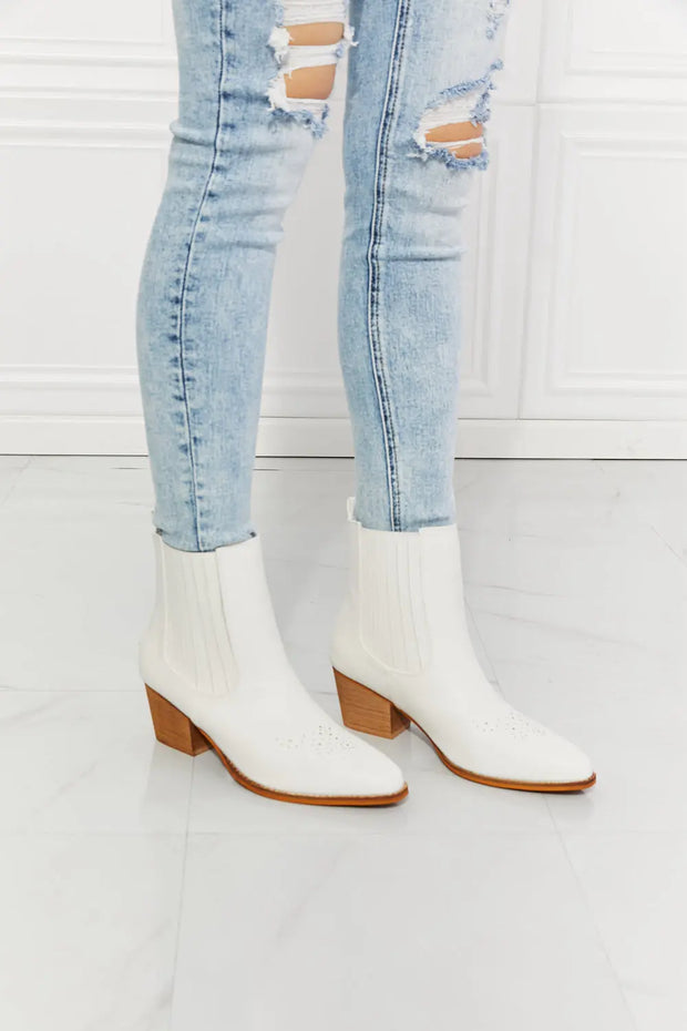 MMShoes Love the Journey Stacked Heel Chelsea Boot in White - Fashionmj