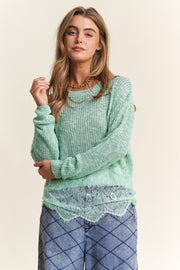 J.NNA Lace Detail Long Sleeve Knit Top - Fashionmj