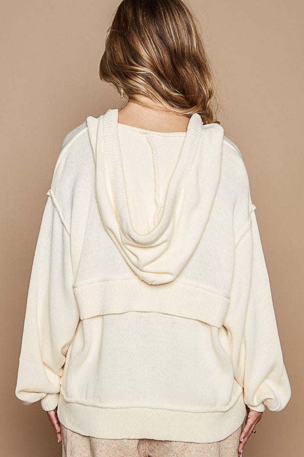 POL Half Zip Drop Shoulder Hooded Sweater - Fashionmj