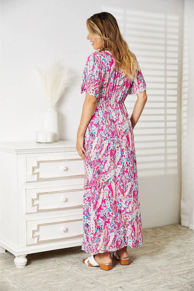 Double Take Multicolored V-Neck Maxi Dress - Fashionmj