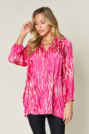 Double Take Full Size Printed Button Up Long Sleeve Shirt - Fashionmj