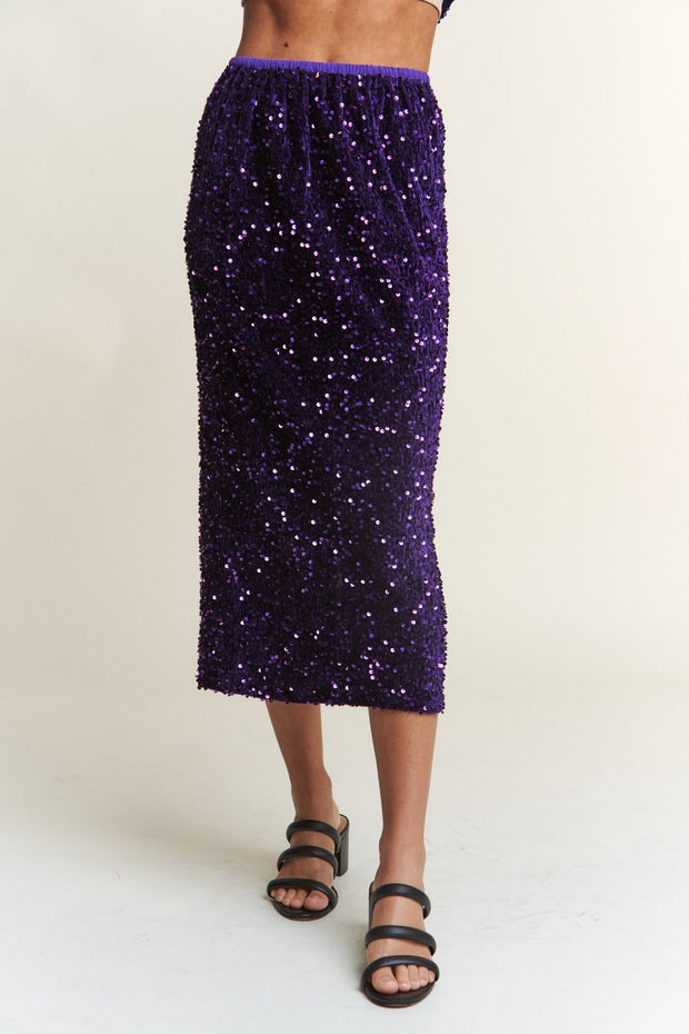 J.NNA Sequin Back Slit Midi Skirt - Fashionmj