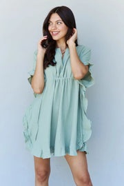 Ninexis Out Of Time Full Size Ruffle Hem Dress with Drawstring Waistband in Light Sage - Fashionmj