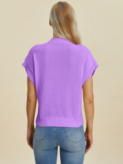 Double Take Full Size Mock Neck Short Sleeve Sweater - Fashionmj