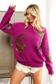 BiBi Sequin Tiger Embroidery Sweater - Fashionmj