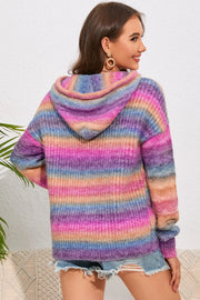 Multicolor Dropped Shoulder Hooded Sweater - Fashionmj