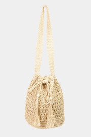 Fame Straw Braided Drawstring Tote Bag with Tassel Trendsi