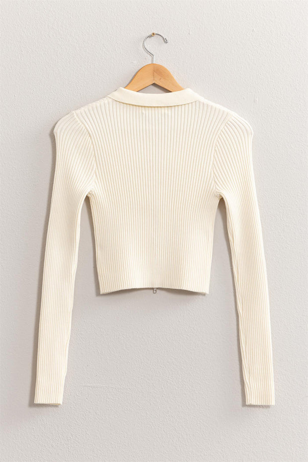 HYFVE Ribbed Double Zip Cropped Cardigan - Fashionmj