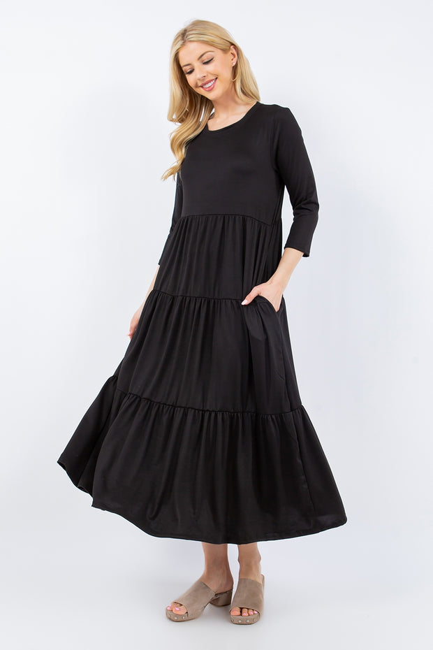 Celeste Full Size Tiered Midi Dress with Pockets - Fashionmj