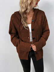 Button-Down Long Sleeve Hooded Sweater - Fashionmj