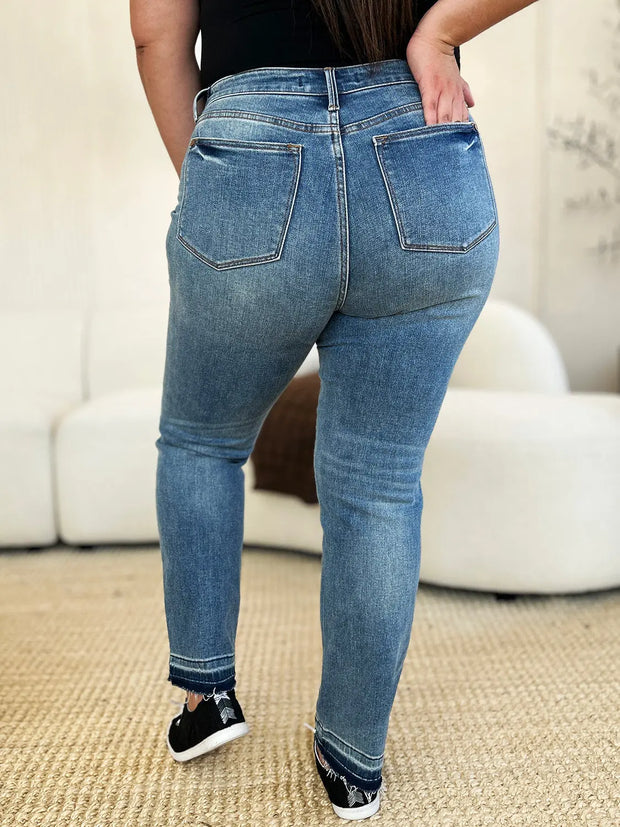 Judy Blue Full Size Mid Rise Rigid Magic Release Hem Jeans - Fashionmj