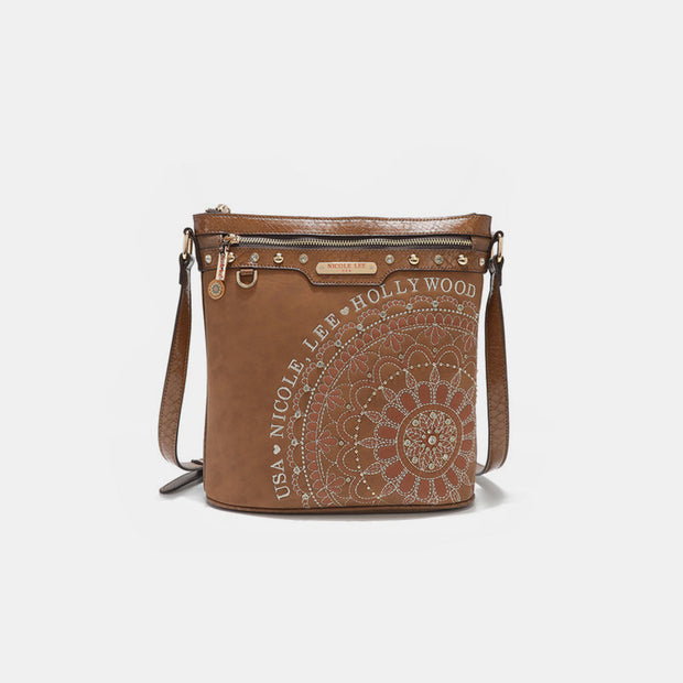 Nicole Lee USA Metallic Stitching Embroidery Inlaid Rhinestone Crossbody Bag - Fashionmj