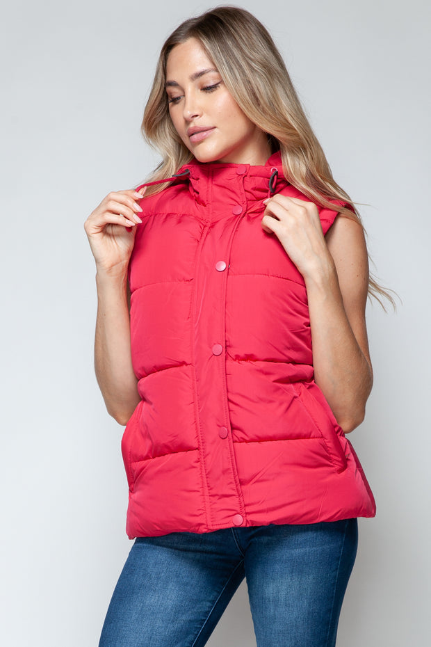 Snobbish Snap and Zip Closure Hooded Vest - Fashionmj