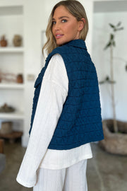 Double Take Full Size Pocketed Texture Snap Down Vest Coat - Fashionmj