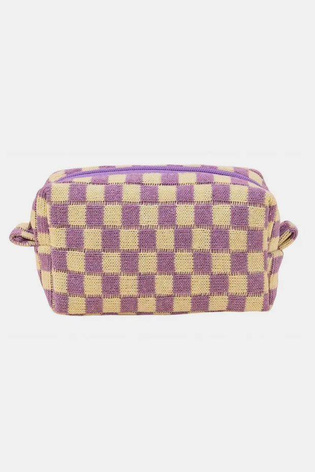 Zenana Checkered Pattern Knitted Cosmetic Pouch Trendsi