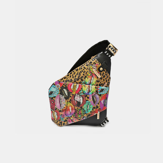 Nicole Lee USA Vegan Leather Leopard & Lip Pattern Crossbody Bag - Fashionmj