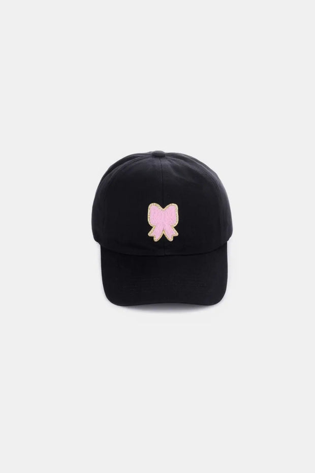 Zenana Ribbon Bow Chenille Patch Baseball Cap - Fashionmj