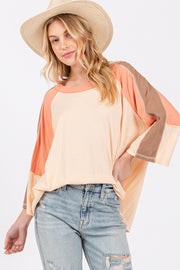 SAGE + FIG Color Block Curved Hem T-Shirt - Fashionmj