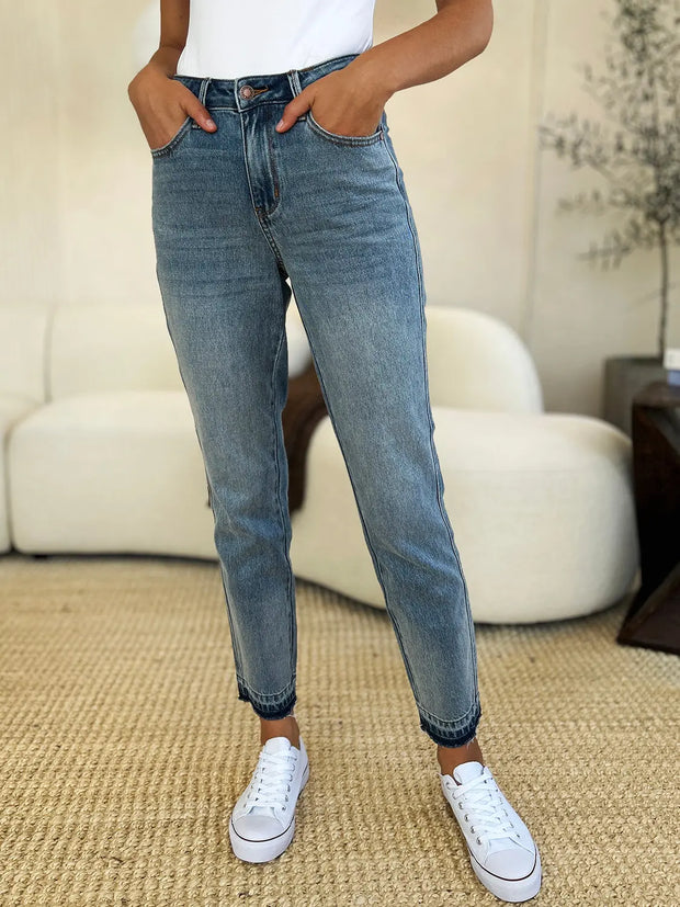 Judy Blue Full Size Mid Rise Rigid Magic Release Hem Jeans - Fashionmj