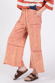 SAGE + FIG Mineral Washed Terry Wide Leg Pants - Fashionmj