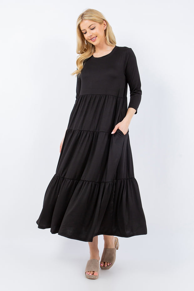 Celeste Full Size Tiered Midi Dress with Pockets - Fashionmj