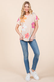 BOMBOM Floral Short Sleeve T-Shirt - Fashionmj