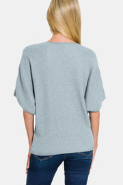 Zenana V-Neck Short Sleeve Dolman Sweater - Fashionmj