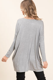 BOMBOM Round Neck Long Sleeve Oversized Top - Fashionmj