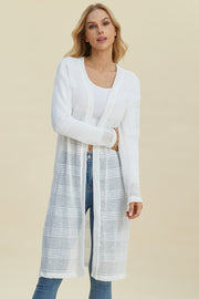 Double Take Full Size Open Front Longline Cardigan - Fashionmj