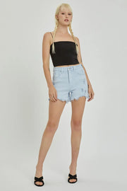 RISEN Full Size High Rise Distressed Detail Denim Shorts - Fashionmj