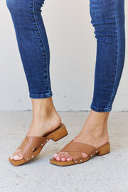 Weeboo Step Into Summer Criss Cross Wooden Clog Mule in Brown - Fashionmj