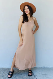 Ninexis Good Energy Full Size Cami Side Slit Maxi Dress in Camel - Fashionmj