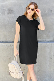 Basic Bae Full Size Round Neck Short Sleeve Dress with Pockets - Fashionmj