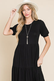 BOMBOM Short Sleeve Tiered Maxi Dress - Fashionmj