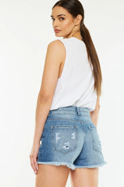 Kancan Full Size High Rise Raw Hem Denim Shorts - Fashionmj