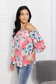 Sew In Love Full Size Fresh Take  Floral Cold-Shoulder Top - Fashionmj