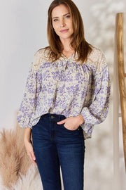 Hailey & Co Full Size Lace Detail Printed Blouse - Fashionmj