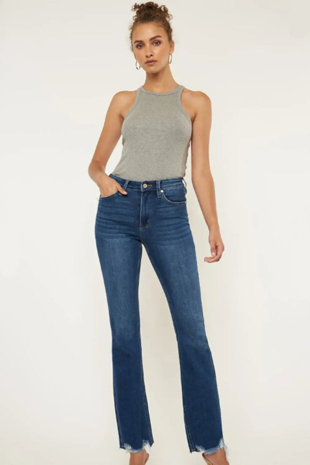 Kancan Cat's Whiskers Raw Hem Flare Jeans Trendsi