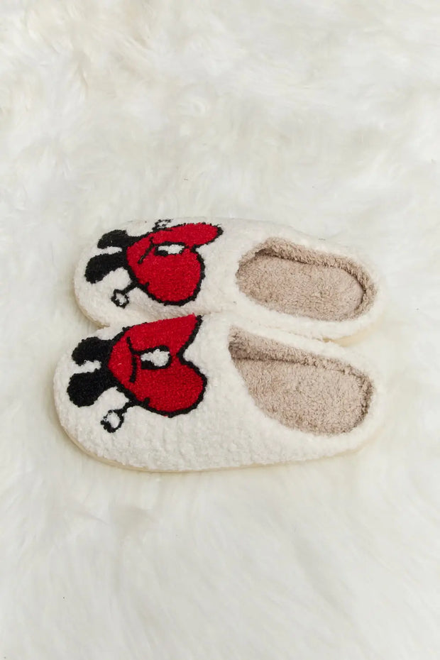 Melody Love Heart Print Plush Slippers - Fashionmj