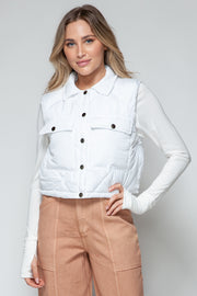 Snobbish Snap Down Quilted Crop Vest - Fashionmj