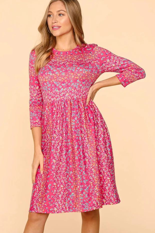 Haptics Round Neck Floral Dress with Pockets - Fashionmj