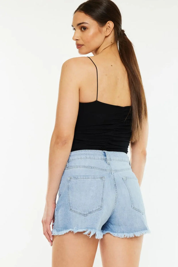 Kancan Raw Hem Distressed High Waist Denim Shorts - Fashionmj