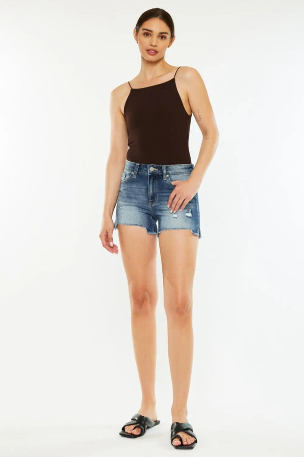 Kancan High Waist Raw Hem Denim Shorts - Fashionmj