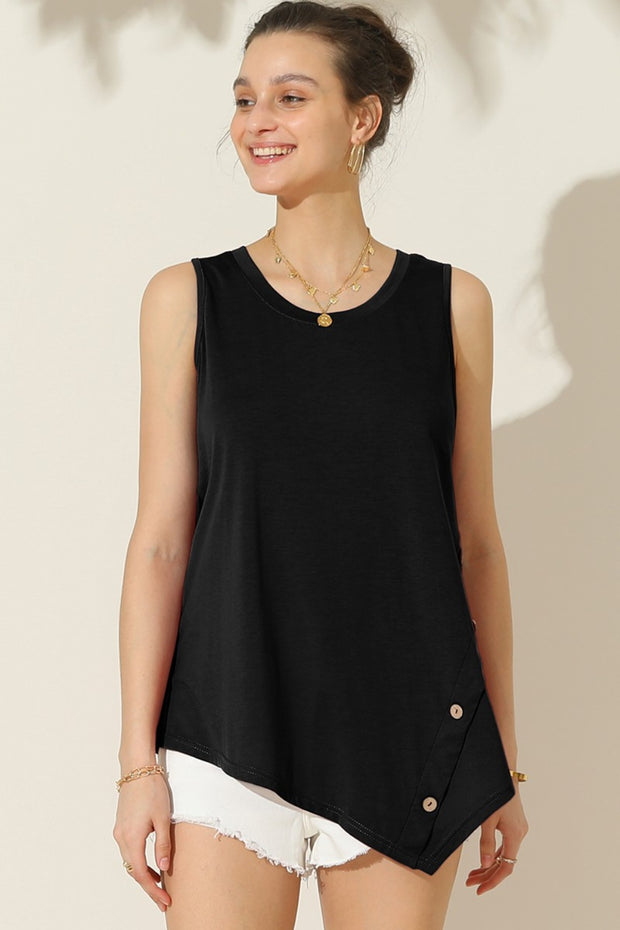 Ninexis Round Neck Button Side Tank - Fashionmj