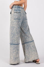 SAGE + FIG Mineral Washed Terry Wide Leg Pants - Fashionmj