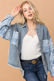 And The Why Full Size Paisley Print Quilted Sleeves Denim Jacket - Fashionmj