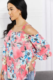 Sew In Love Full Size Fresh Take  Floral Cold-Shoulder Top - Fashionmj