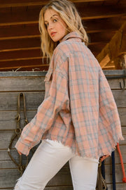 And The Why Full Size Plaid Button Up Raw Hem Shirt - Fashionmj