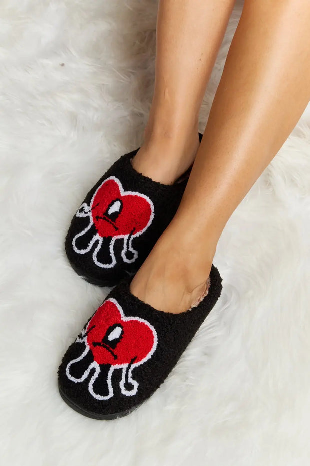 Melody Love Heart Print Plush Slippers - Fashionmj